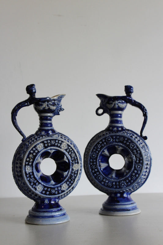 Pair Saltglaze German Westerwald Ewers Decorative Jugs - Kernow Furniture