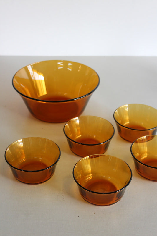Vintage French Amber Glass Dessert Set - Kernow Furniture