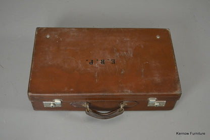 Antique Brown Leather Suitcase & Cover - Kernow Furniture