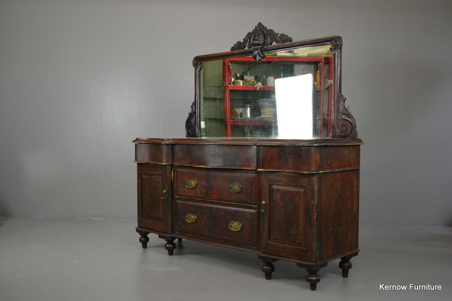 Well Worn Rustic Mahogany Mirror Back Sideboard - Kernow Furniture