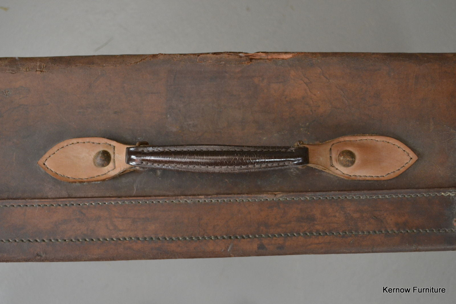 Antique Brown Leather Suitcase - Kernow Furniture