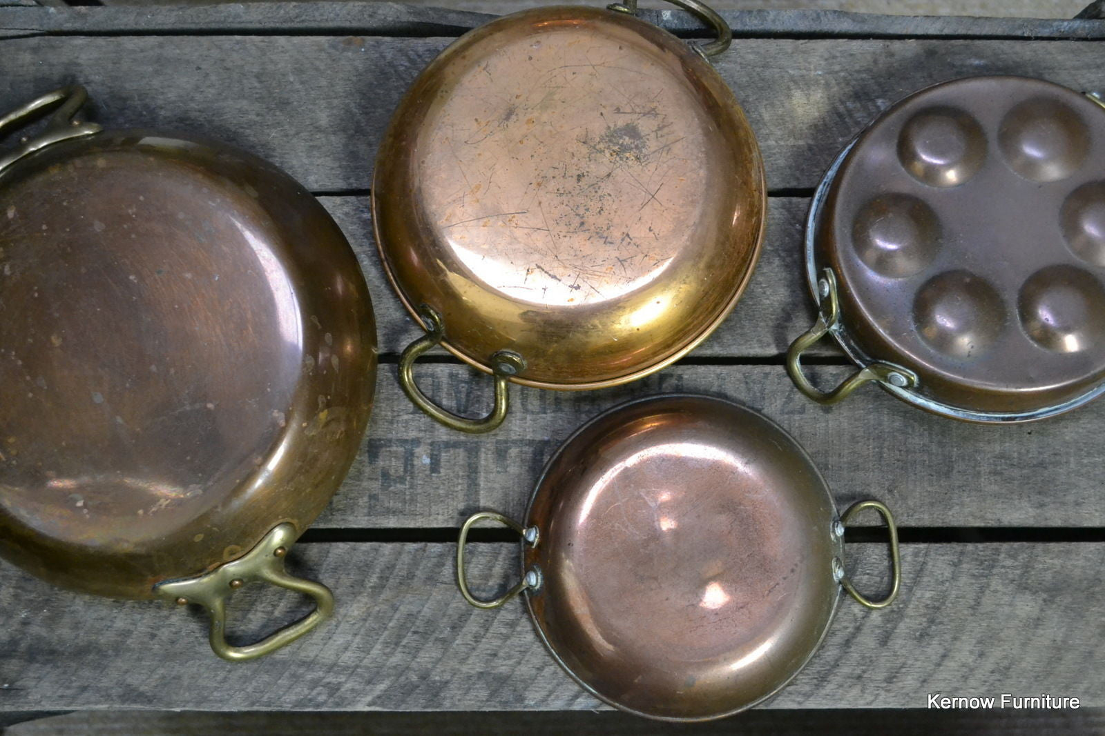 3 Copper Pans & Egg Poacher - Kernow Furniture