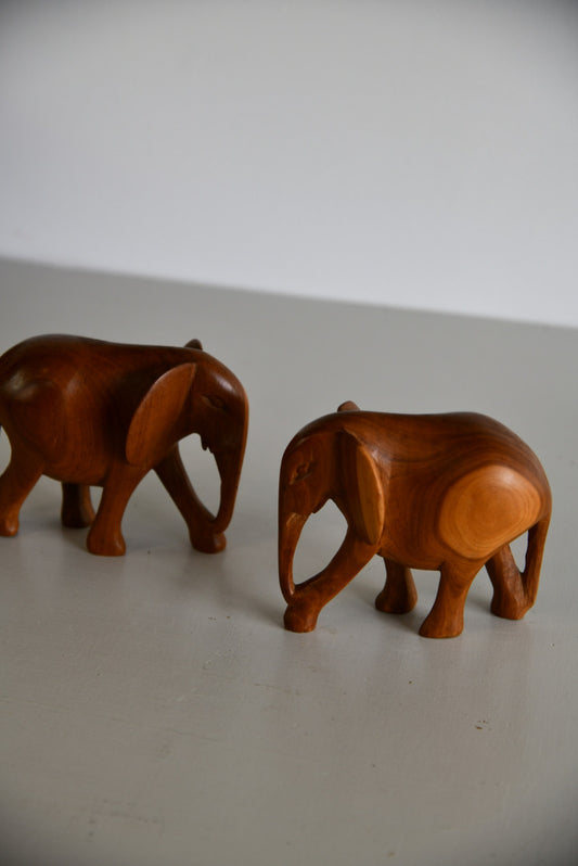 Pair Vintage Teak Elephants - Kernow Furniture