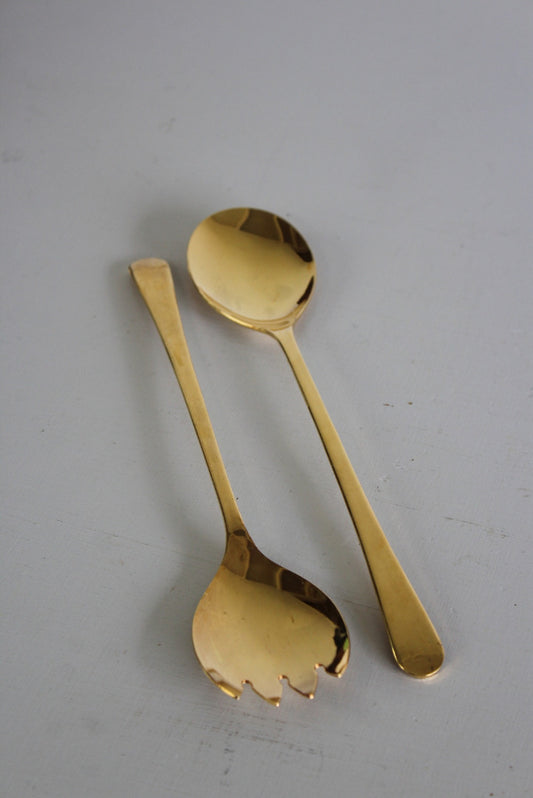 Vintage Gold Tone Salad Servers - Kernow Furniture