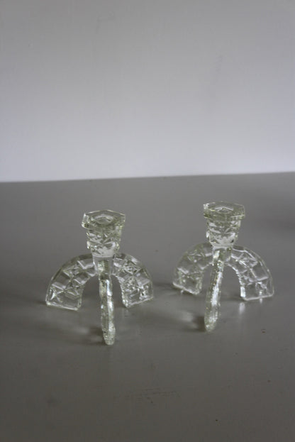 Pair Vintage Glass Candlesticks - Kernow Furniture