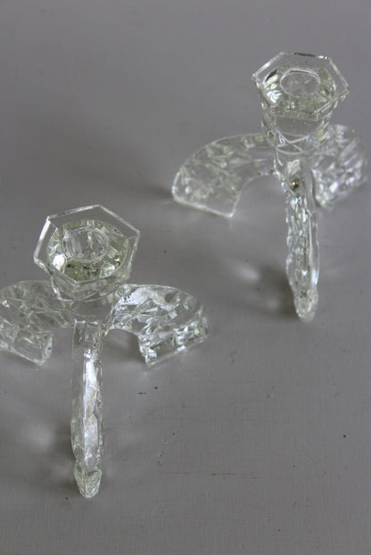 Pair Vintage Glass Candlesticks - Kernow Furniture