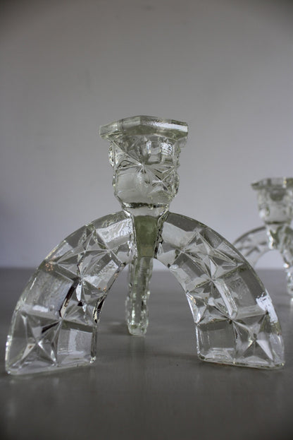 Pair Vintage Glass Candlesticks - Kernow Furniture