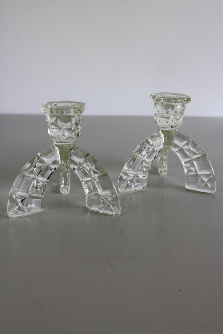 Pair Vintage Glass Candlesticks - Kernow Furniture