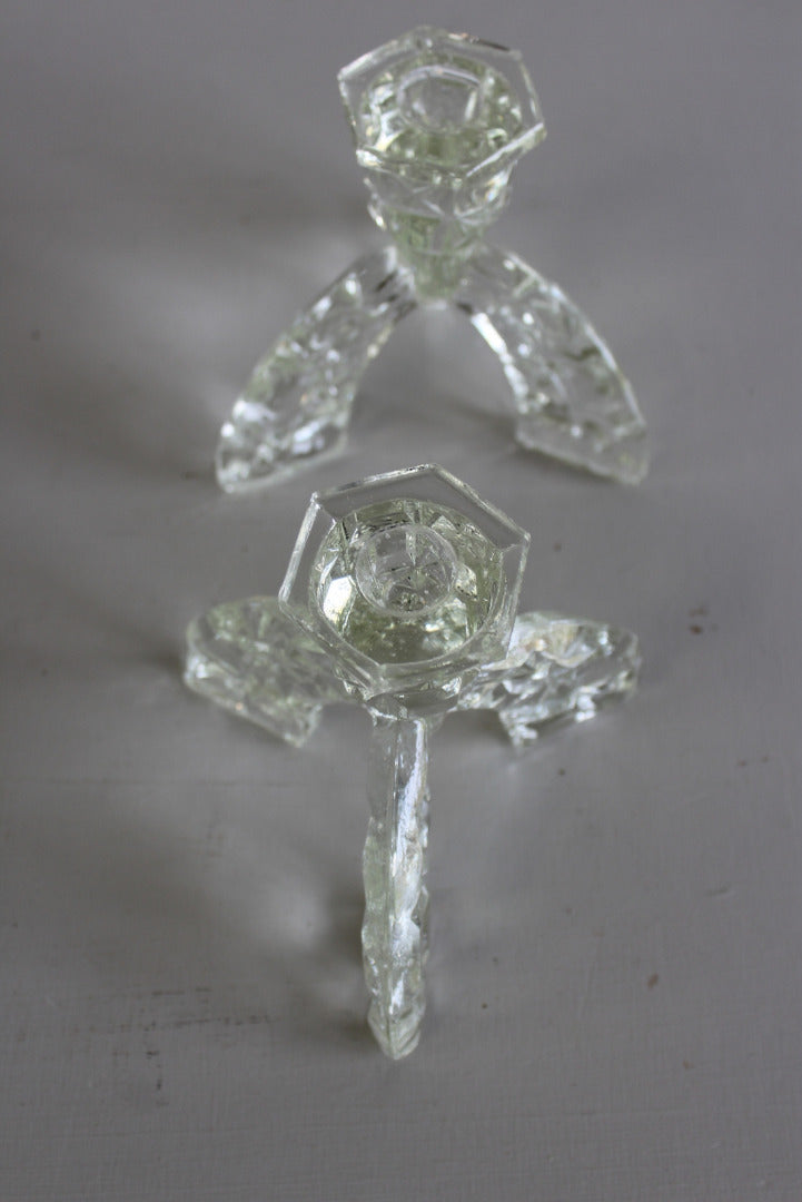 Pair Vintage Glass Candlesticks - Kernow Furniture