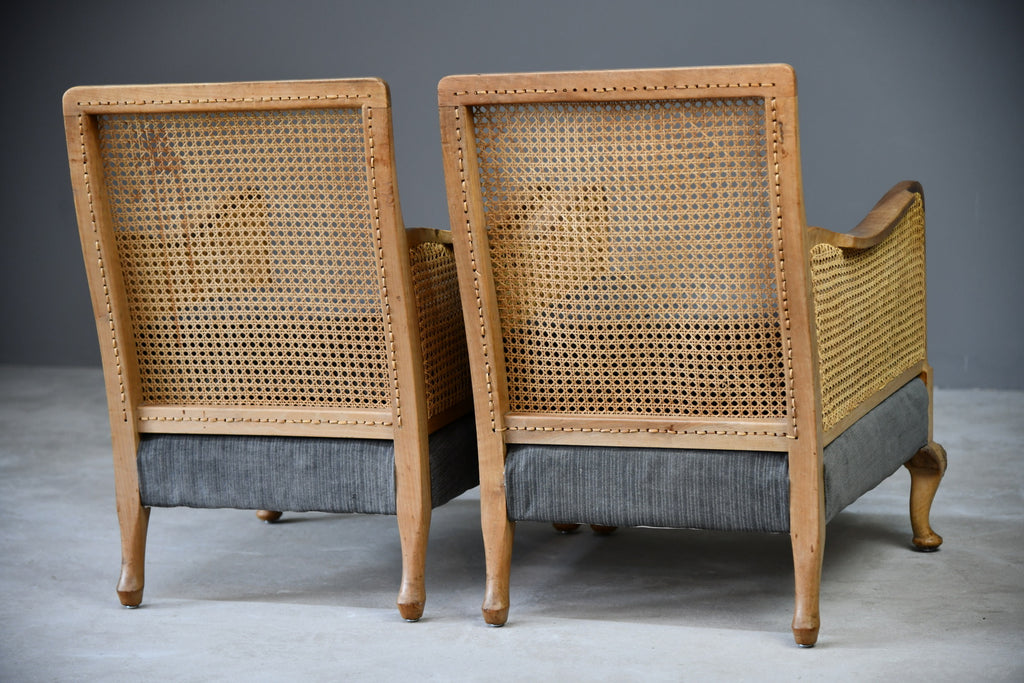 Pair Vintage Bergere Caned Armchairs - Kernow Furniture