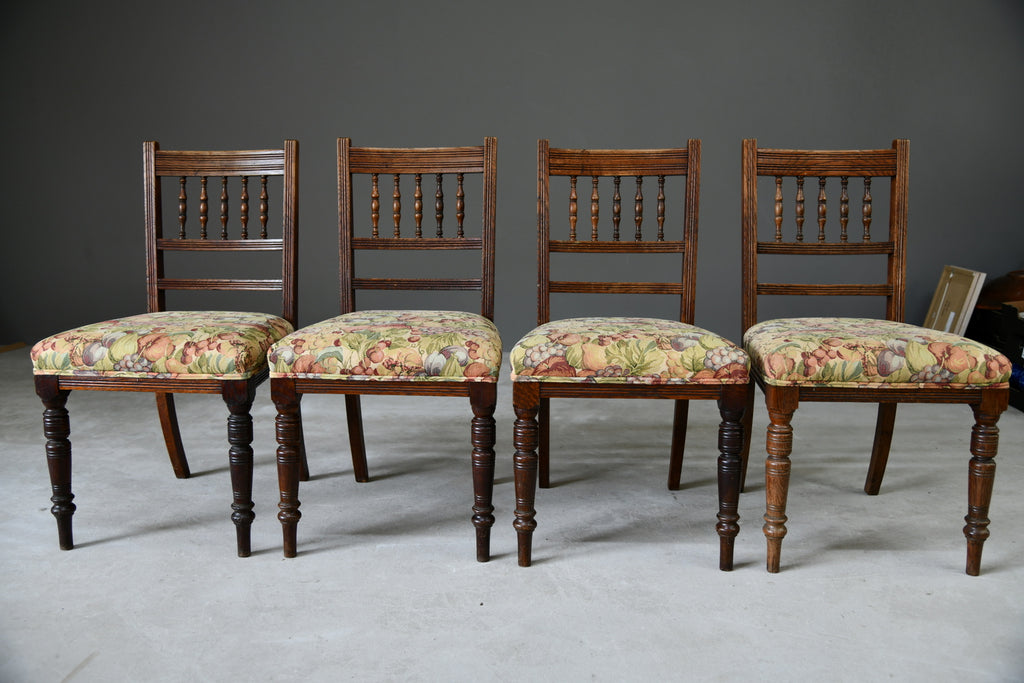 Set 4 Victorian Oak Spindle Back Dining Chairs - Kernow Furniture