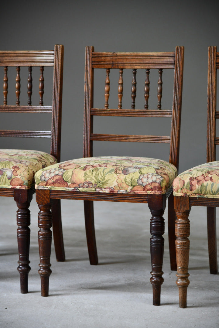 Set 4 Victorian Oak Spindle Back Dining Chairs - Kernow Furniture