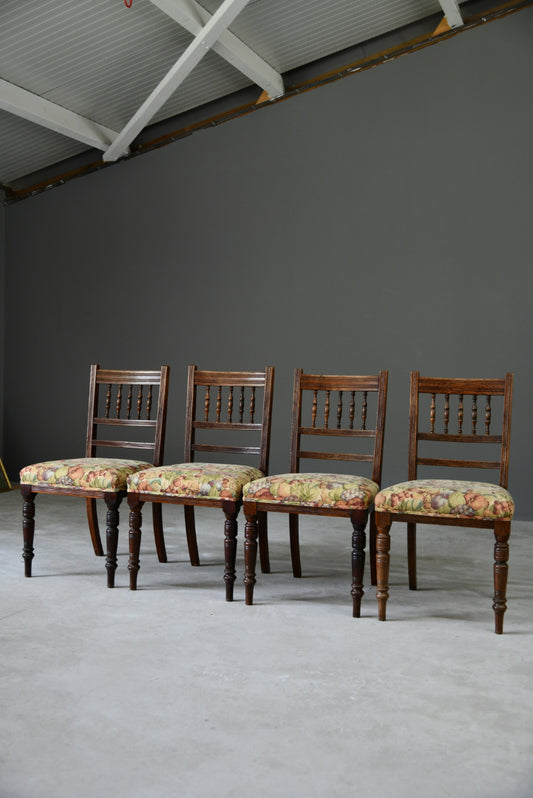 Set 4 Victorian Oak Spindle Back Dining Chairs - Kernow Furniture