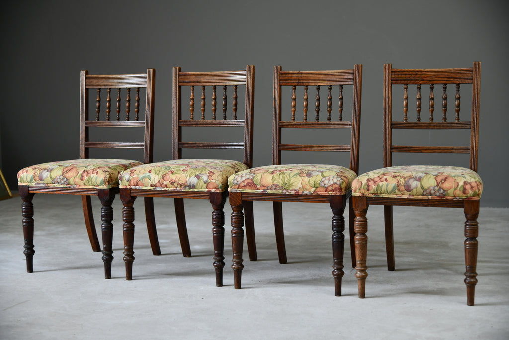 Set 4 Victorian Oak Spindle Back Dining Chairs - Kernow Furniture