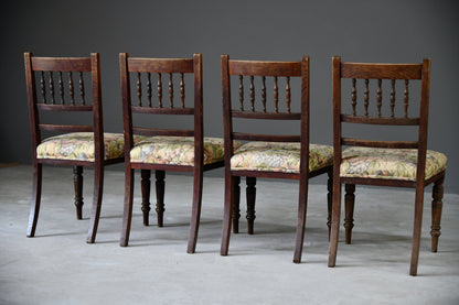 Set 4 Victorian Oak Spindle Back Dining Chairs - Kernow Furniture