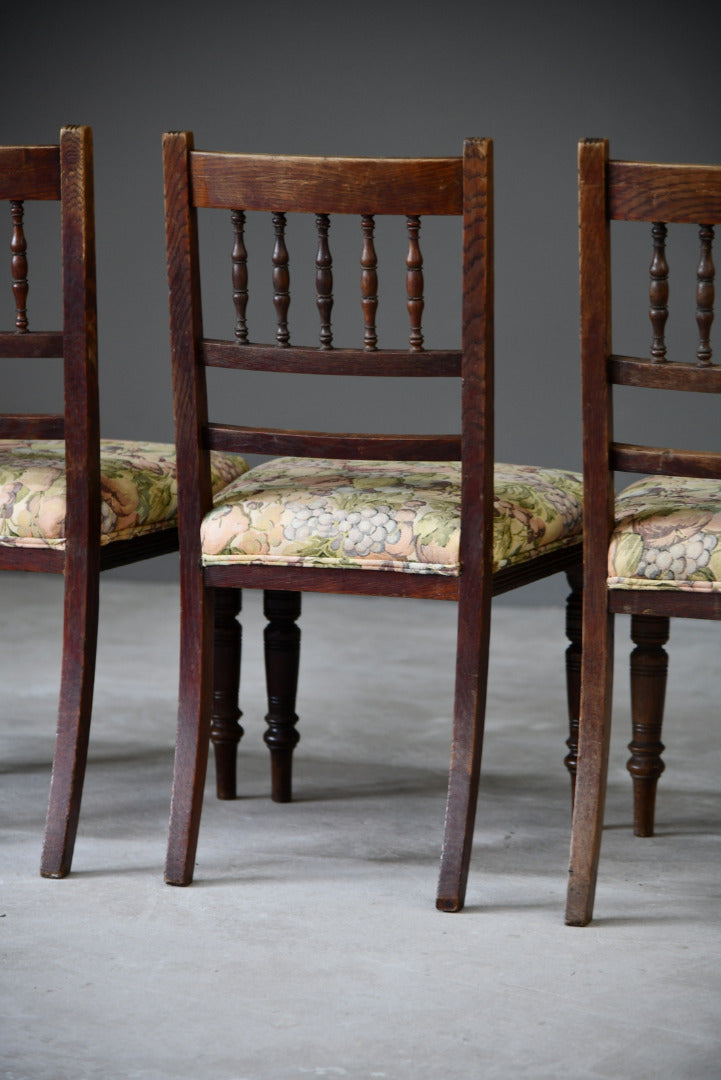 Set 4 Victorian Oak Spindle Back Dining Chairs - Kernow Furniture