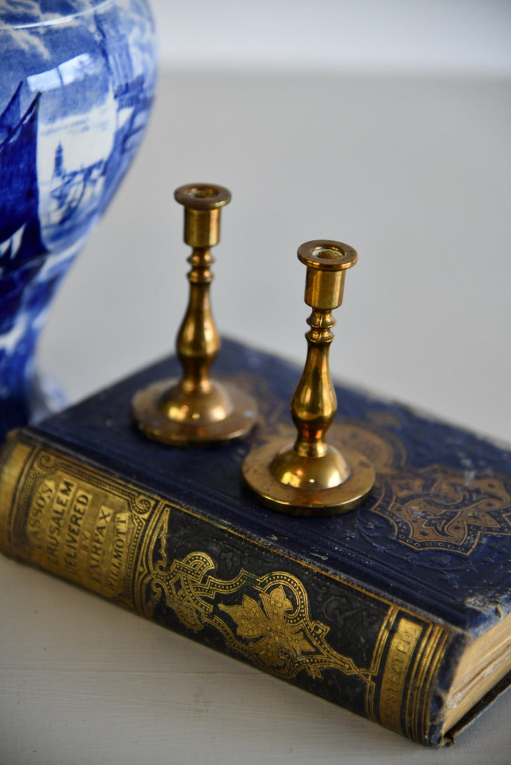 Pair Small Brass Candlesticks - Kernow Furniture