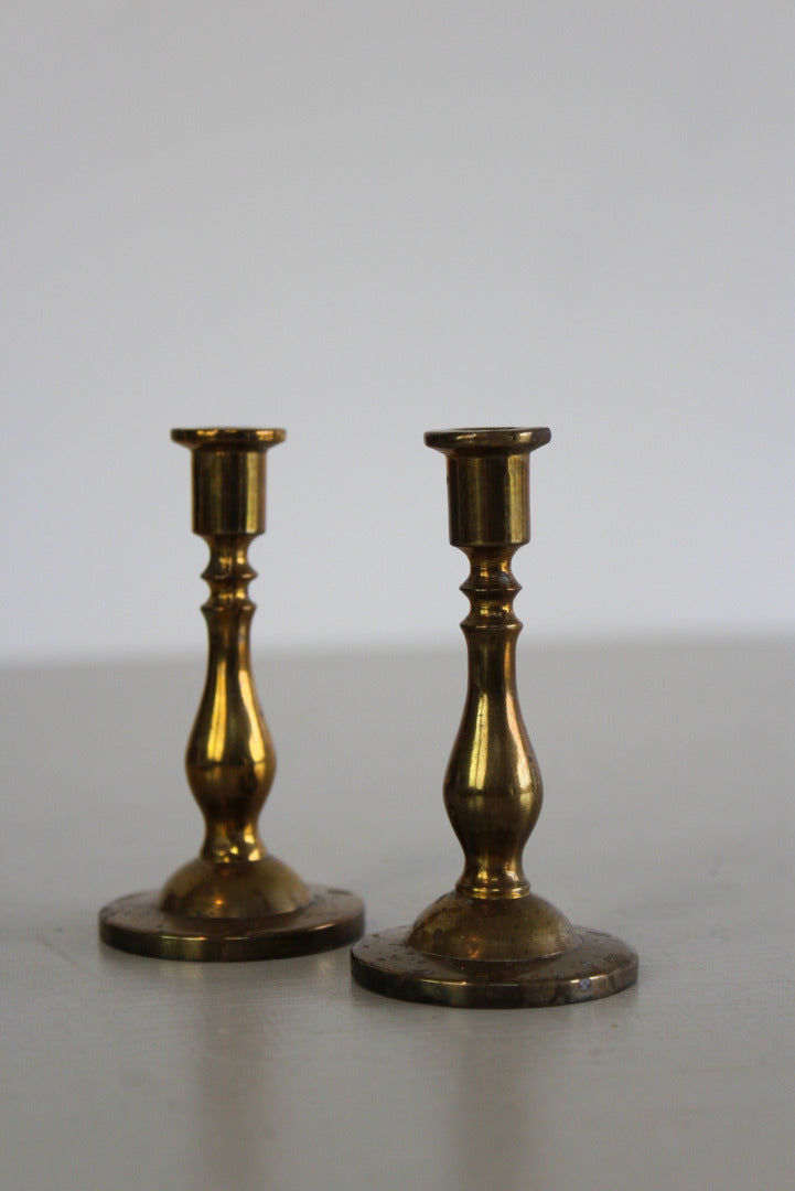 Pair Small Brass Candlesticks - Kernow Furniture