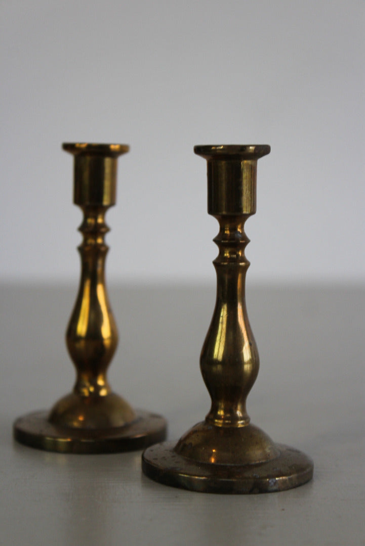 Pair Small Brass Candlesticks - Kernow Furniture