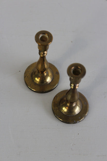 Pair Small Brass Candlesticks - Kernow Furniture