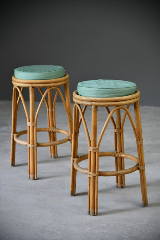 Pair Retro Bamboo Bar Stools - Kernow Furniture