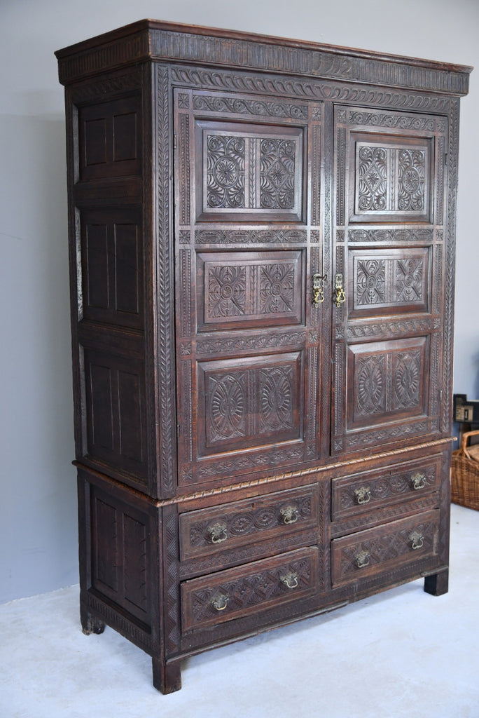Large Antique Carved Oak Hall Robe - Kernow Furniture