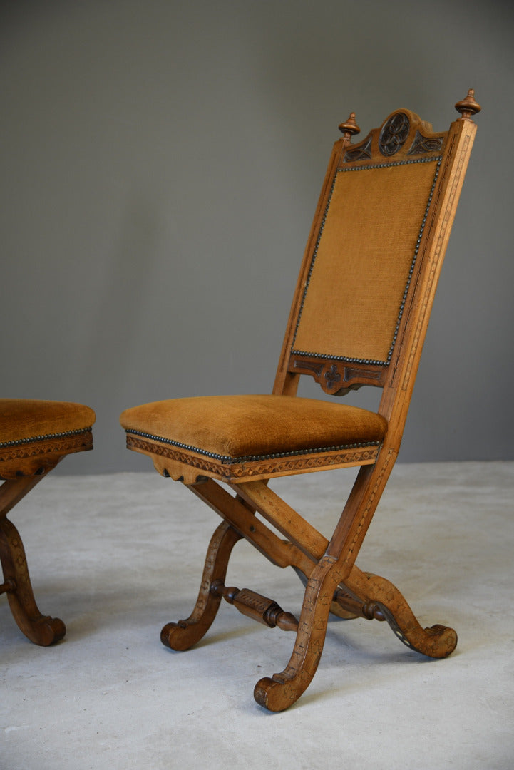 Pair Antique Ecclesiastical Side Chairs - Kernow Furniture