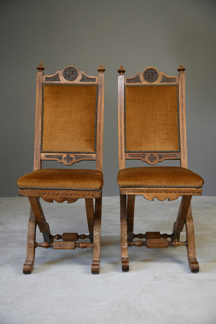 Pair Antique Ecclesiastical Side Chairs - Kernow Furniture