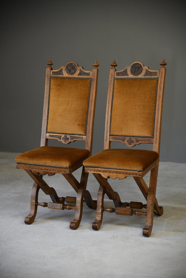 Pair Antique Ecclesiastical Side Chairs - Kernow Furniture