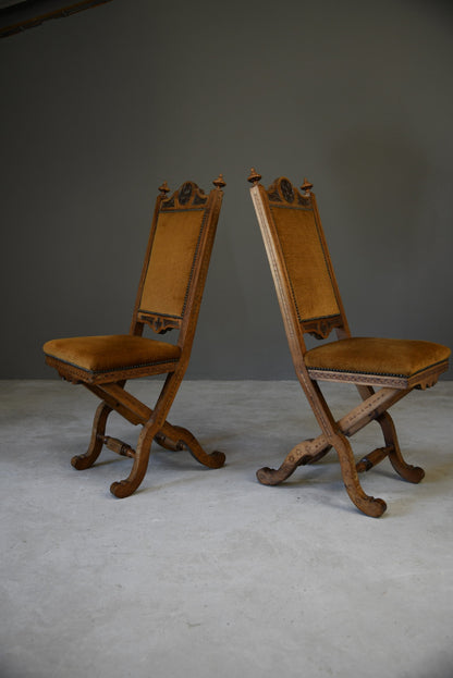 Pair Antique Ecclesiastical Side Chairs - Kernow Furniture