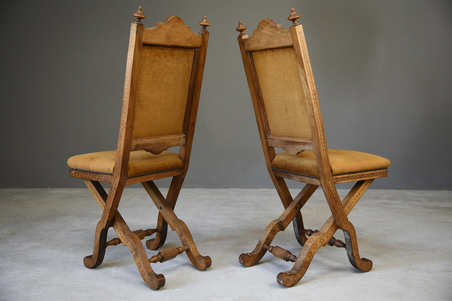 Pair Antique Ecclesiastical Side Chairs - Kernow Furniture