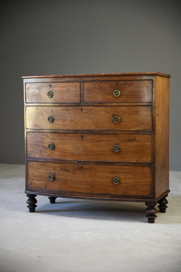 Antique Mahogany Bow Front Chest of Drawers - Kernow Furniture