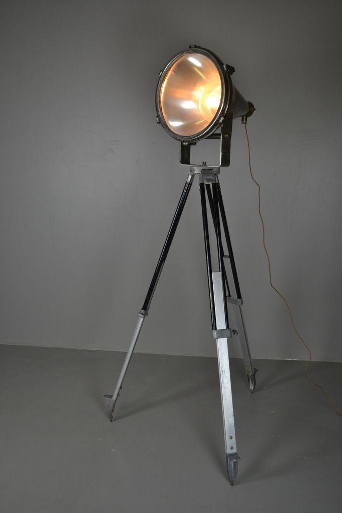 Aluminium Mercury Ships Flood Lamp on Tripod Stand - Kernow Furniture