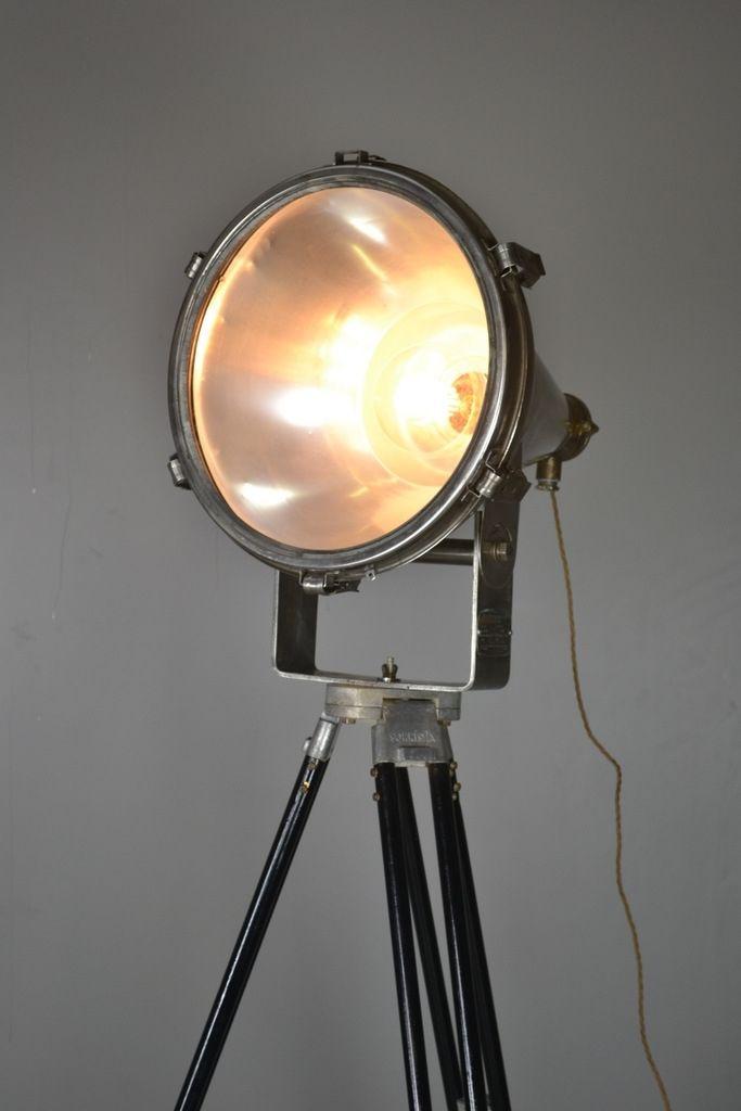 Aluminium Mercury Ships Flood Lamp on Tripod Stand - Kernow Furniture