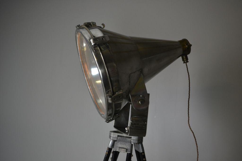 Aluminium Mercury Ships Flood Lamp on Tripod Stand - Kernow Furniture