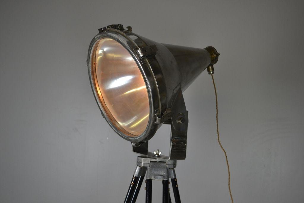 Aluminium Mercury Ships Flood Lamp on Tripod Stand - Kernow Furniture