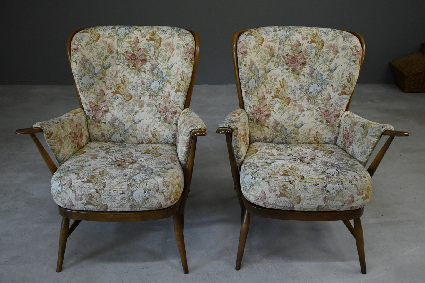 Pair Vintage Retro Ercol Armchairs Chairs - Kernow Furniture