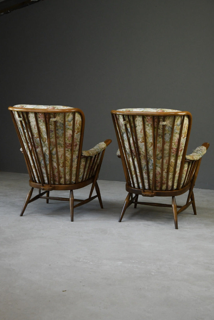 Pair Vintage Retro Ercol Armchairs Chairs - Kernow Furniture