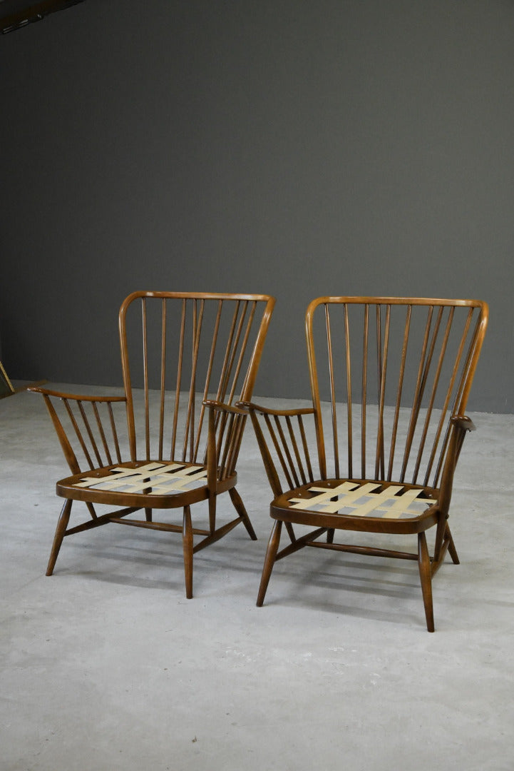 Pair Vintage Retro Ercol Armchairs Chairs - Kernow Furniture