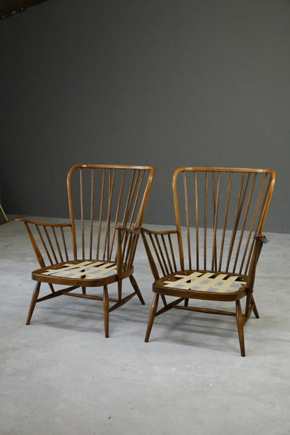 Pair Vintage Retro Ercol Armchairs Chairs - Kernow Furniture