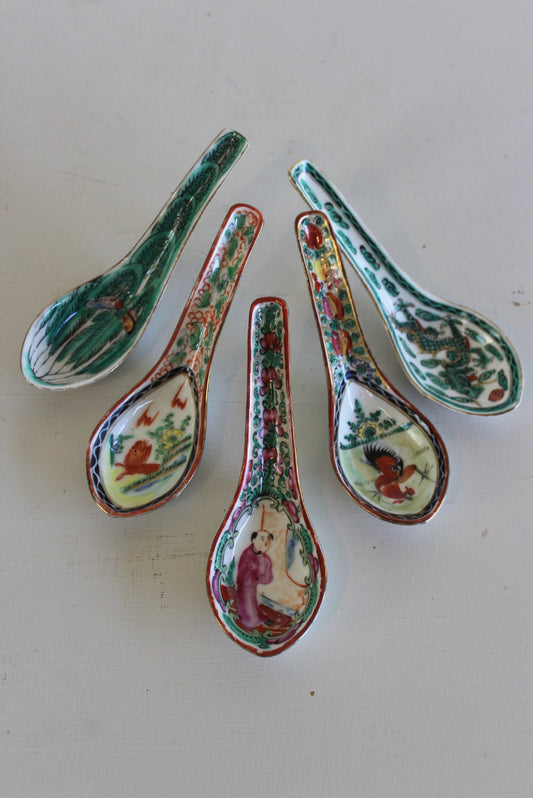 5 Vintage Oriental Soup Spoons - Kernow Furniture