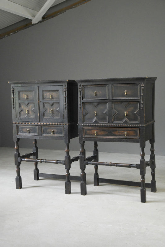 Pair Jacobean Style Oak Cabinets - Kernow Furniture