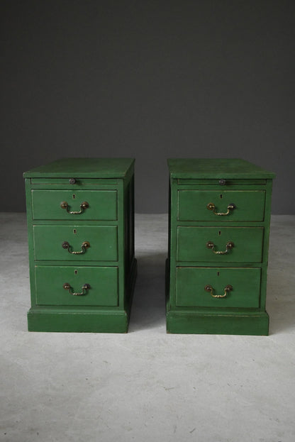 Pair Green Pedestal Side Tables Office - Kernow Furniture