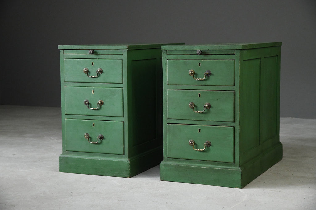 Pair Green Pedestal Side Tables Office - Kernow Furniture
