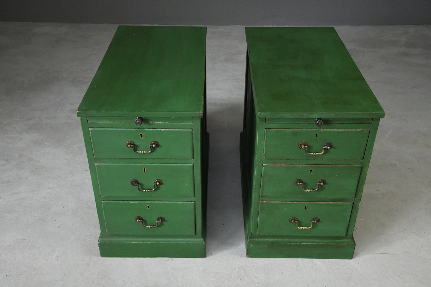 Pair Green Pedestal Side Tables Office - Kernow Furniture