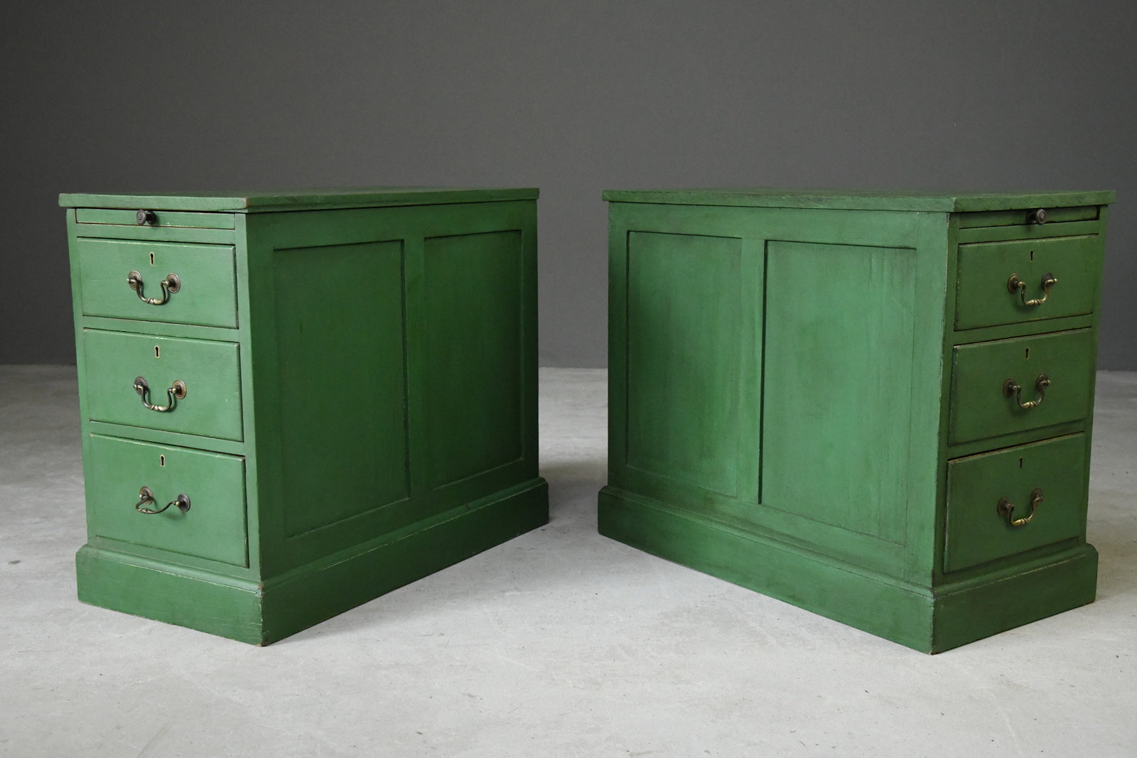 Pair Green Pedestal Side Tables Office - Kernow Furniture