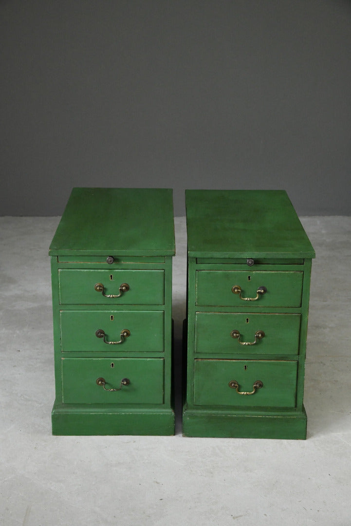 Pair Green Pedestal Side Tables Office - Kernow Furniture