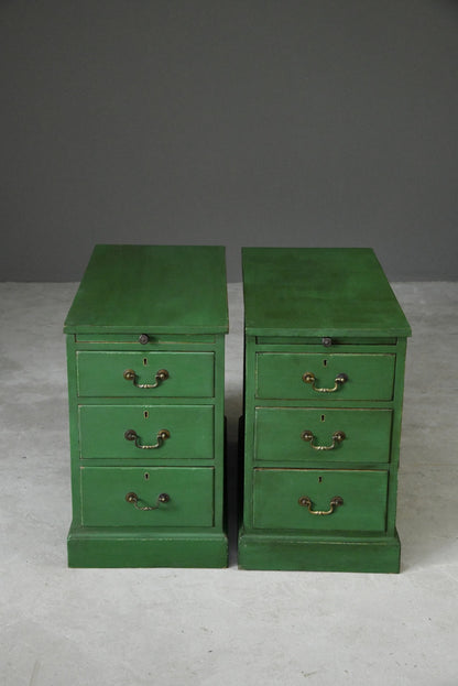 Pair Green Pedestal Side Tables Office - Kernow Furniture