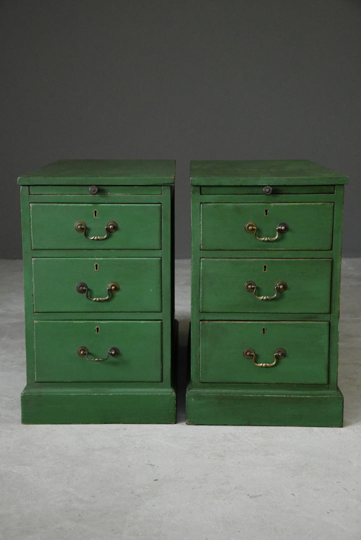 Pair Green Pedestal Side Tables Office - Kernow Furniture