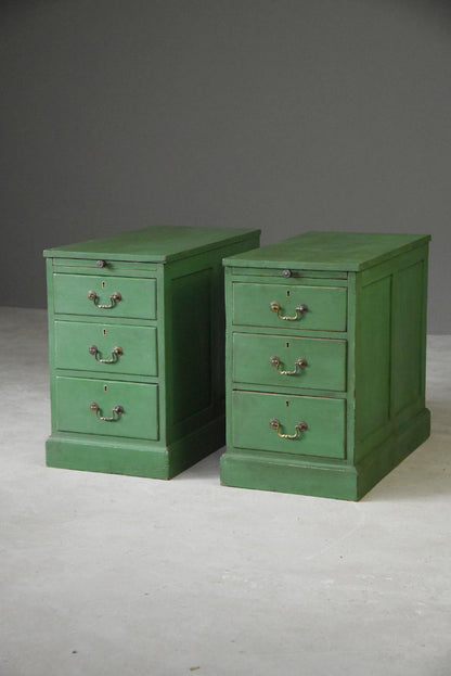 Pair Green Pedestal Side Tables Office - Kernow Furniture